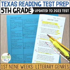 Fifth Grade Texas Reading Spiral Review Passages for Literary Genres, unit 1
