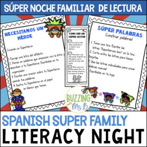 Superhero Family Literacy Night in Spanish, editable!