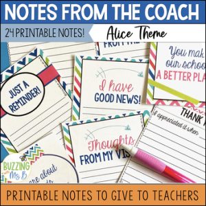 Instructional Coach Notes: Printable Notes to Give to Teachers, Alice Style