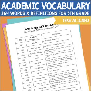Fifth Grade ELAR TEKS Academic Vocabulary List & Definitions