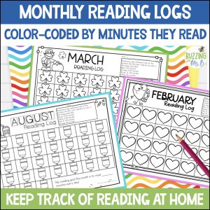 Monthly Reading at Home Calendar Logs with Color Coded Minutes Tracker Bundle