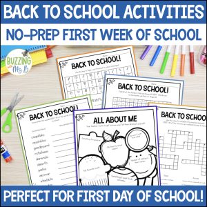 Back to School Activities Bundle - 5 No Prep Worksheets - First Week of School