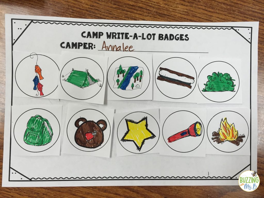 color the badges for writing test prep stations