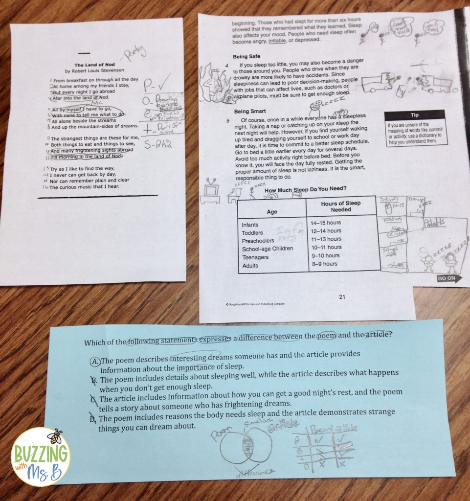 Student test examples of compare and contrast