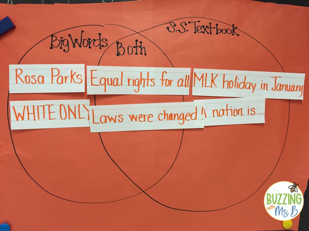 Venn diagram to compare and contrast topics and words from two texts