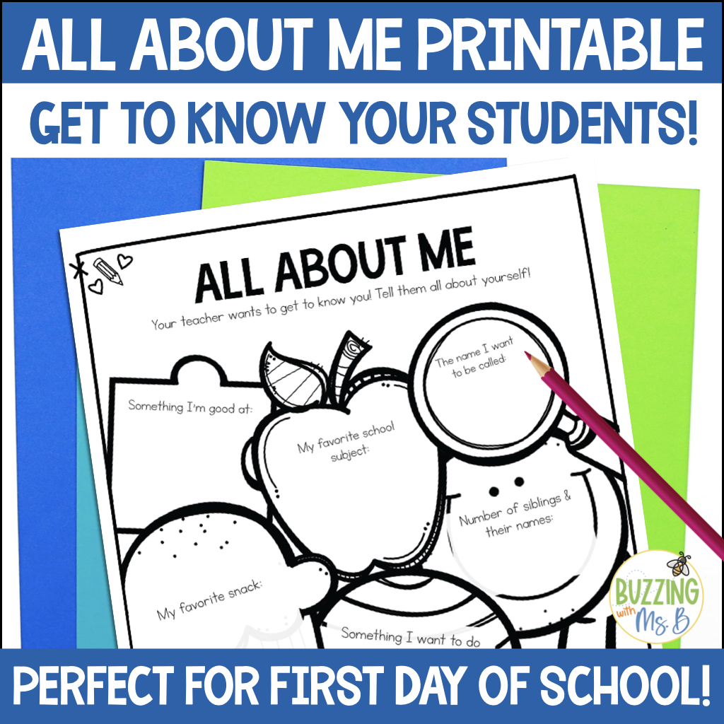 Back to School All About Me Printable