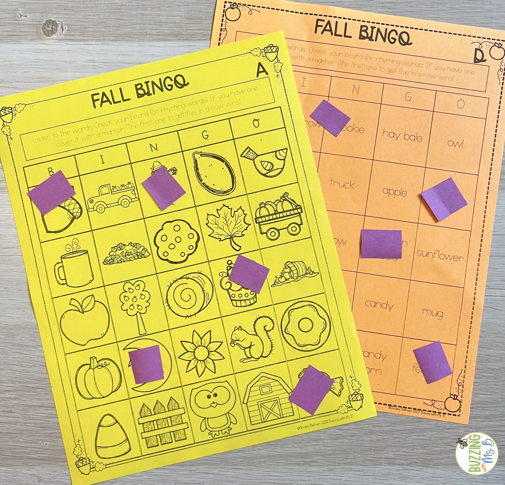Fall Family Literacy Night Bingo Game