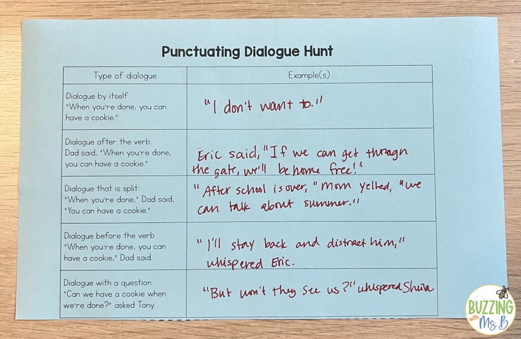 Teach punctuation dialogue hunt