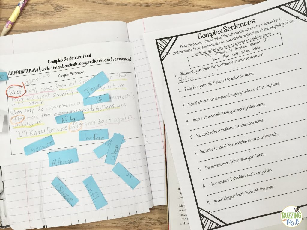Complex sentences worksheet