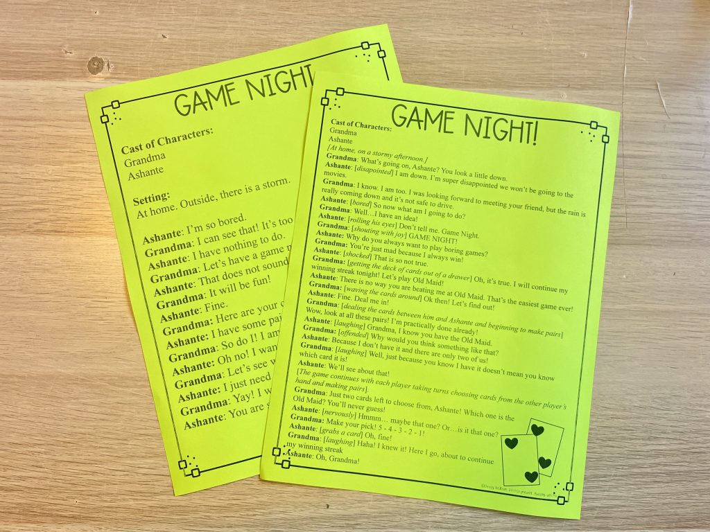literacy game night theater script