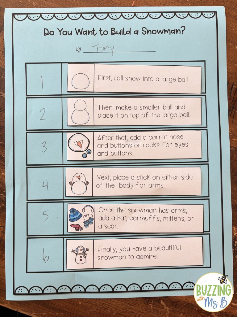 Winter Wonderland Family Literacy Night sequencing activity