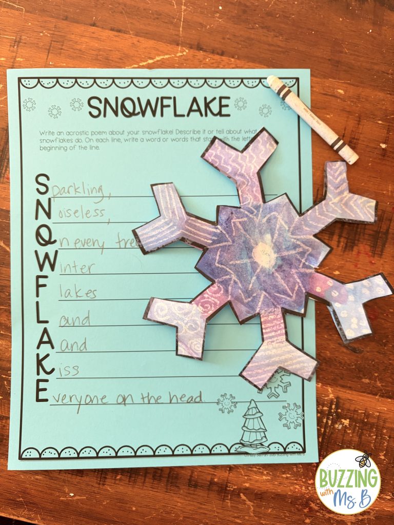 snowflake craft and acrostic poem for family literacy night