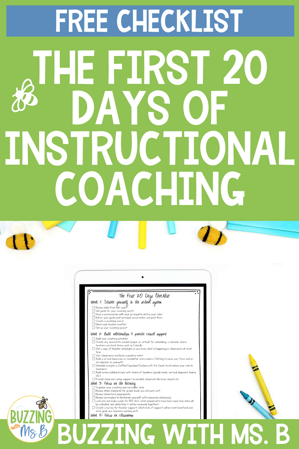 First 20 Days of Instructional Coaching - Free Checklist - Buzzing with ...