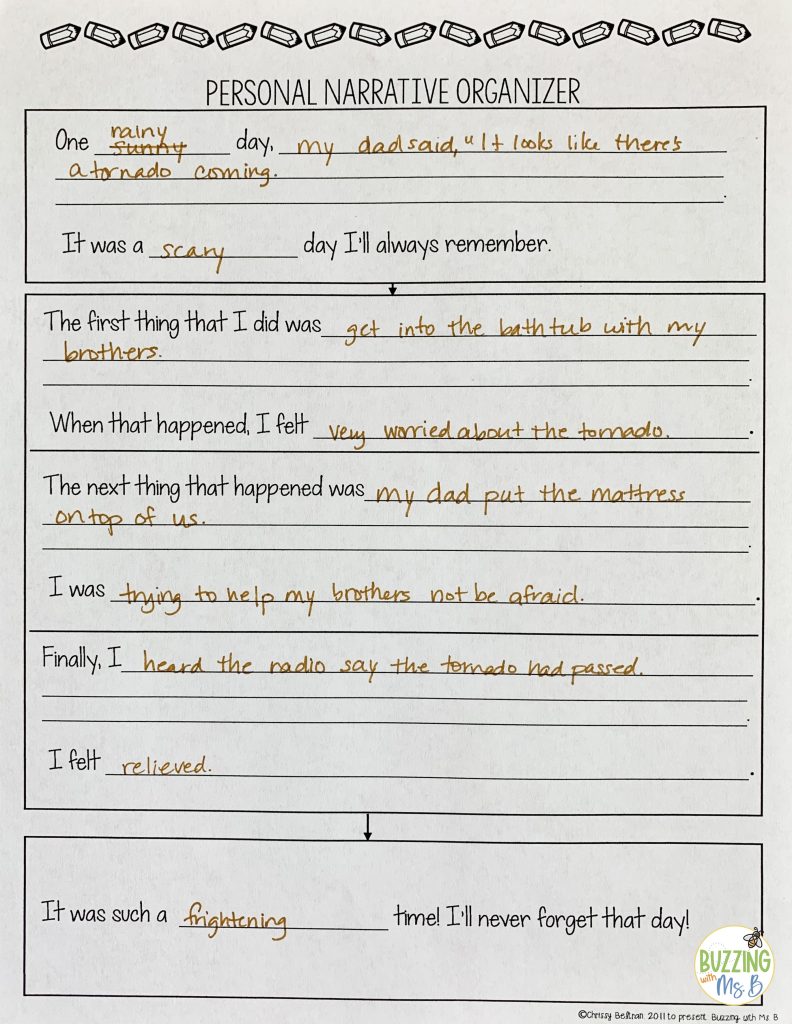 graphic organizer personal narrative