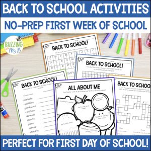 Back to School Activities- Crossword Puzzle, Word Search, All About Me, Scramble