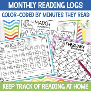 Monthly Reading at Home Calendar Logs with Color Coded Minutes Tracker Bundle