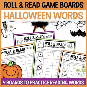 Halloween Roll and Read Multisyllabic Words Game Boards for 3rd, 4th + 5th grade