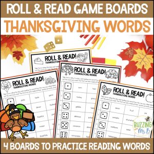 Thanksgiving Roll and Read Multisyllabic Words Game Boards -3rd, 4th + 5th grade