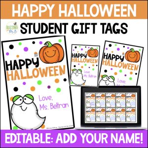 Happy Halloween Editable Student Gift Tags - Treat Bag or Goodie Bag Tag