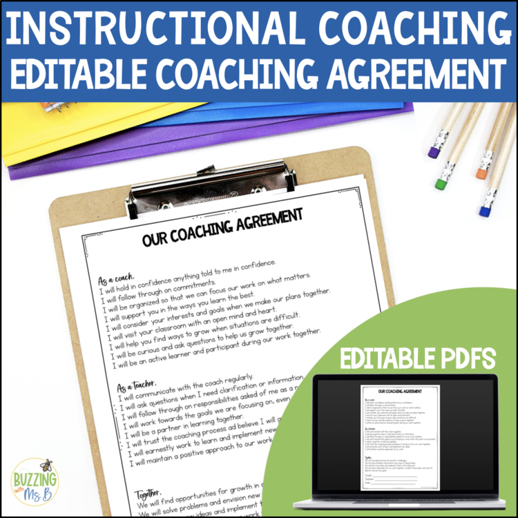 Instructional coaching agreement editable template for teacher partnerships - page 1