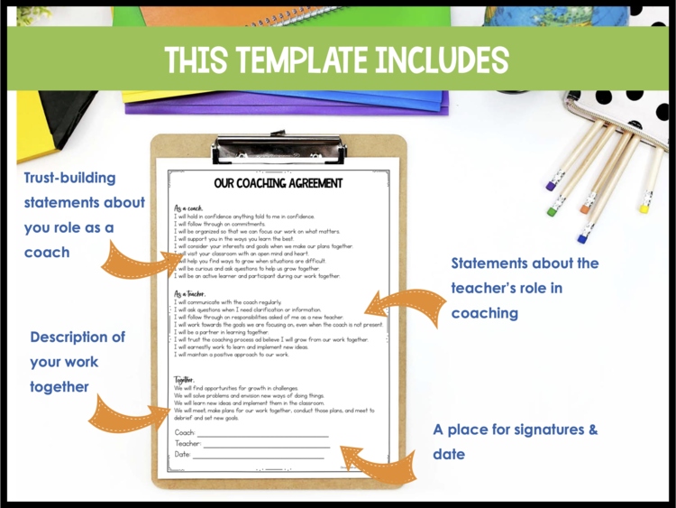 Instructional coaching agreement editable template for teacher partnerships - page 2