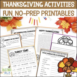 Thanksgiving Activities: Word Search, Scramble, Code, Writing Prompts 3rd 4th
