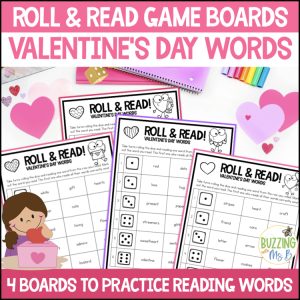 Valentine's Day Roll and Read Vocabulary - Multisyllabic Words Game Board