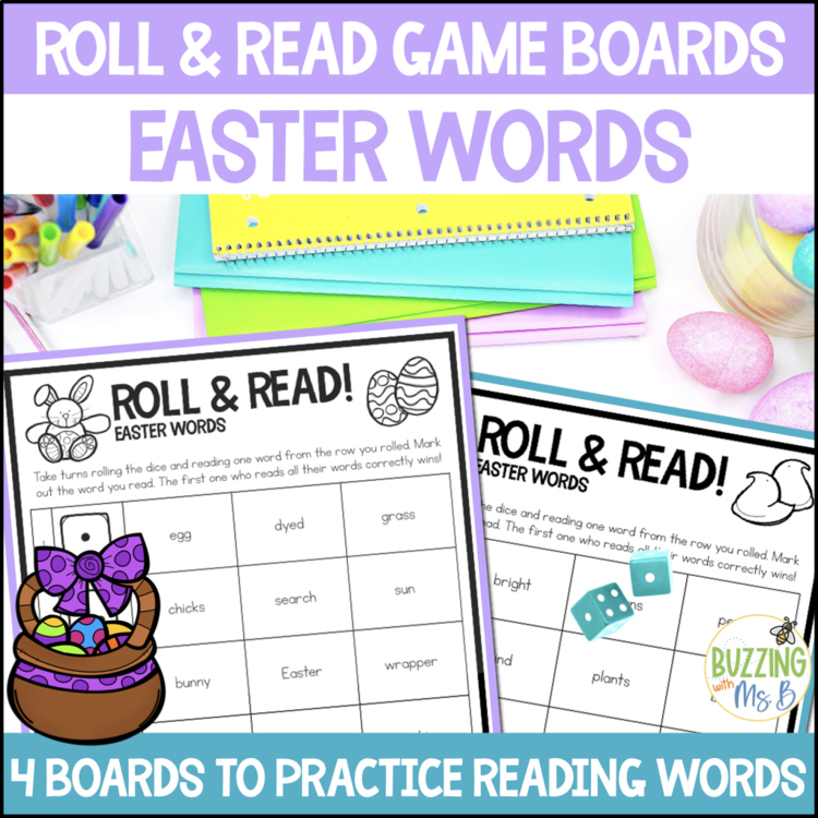 Easter Roll and Read Vocabulary - Multisyllabic Words Game Board
