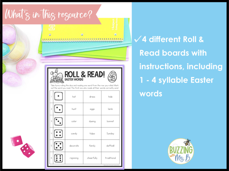 Easter Roll and Read Vocabulary - Multisyllabic Words Game Board