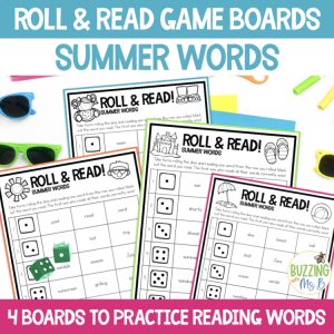 Summer Roll and Read Vocabulary - Multisyllabic Words Game Board
