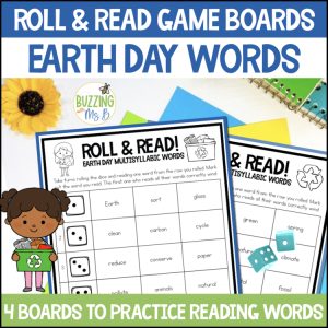 Earth Day Roll & Read Multisyllabic Words Game Vocabulary Activity 4th 5th Grade