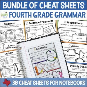 4th Grade Grammar Cheat Sheets & Mini ELA Anchor Charts - Parts of Speech Notes