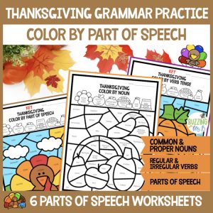Thanksgiving Color by Parts of Speech - Pronouns, Proper Nouns, Irregular Verbs