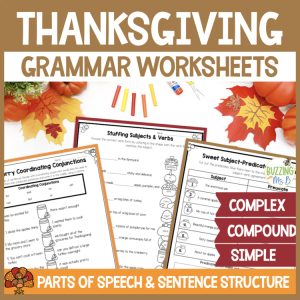 Thanksgiving Grammar Review Worksheets Sentence or Fragment, Compound Sentences
