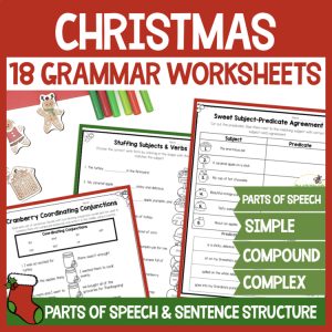Christmas Grammar Review Worksheets - Sentence or Fragment, Compound Sentences