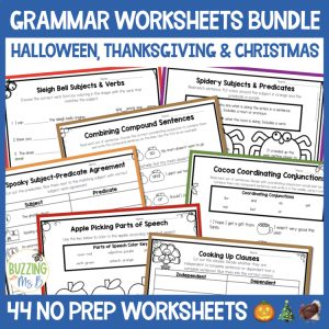 Christmas, Halloween & Thanksgiving Grammar Review: Simple, Compound & Complex