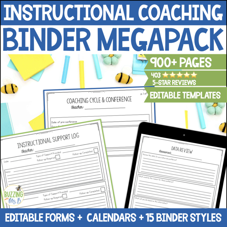 Instructional Coach Binder Megapack - Editable Forms, Calendars, Planning Tools