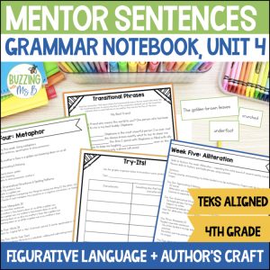 Fourth Grade Mentor Sentences for Author's Craft - TEKS aligned