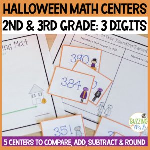 Halloween Math Centers for Addition, Subtraction, Comparing, and Rounding