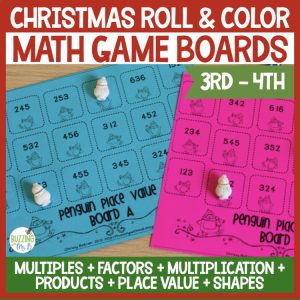 Winter & Christmas Roll and Color Multiplication and Factors Math Boards