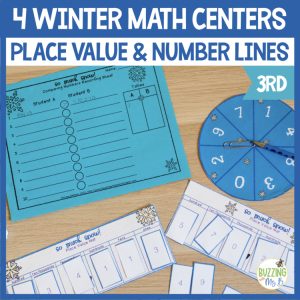 Winter Math Centers - Place Value, Rounding, Patterns, and Building Numbers