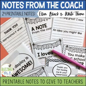 Instructional Coach Notes: Printable Notes to Give to Teachers, Black and White